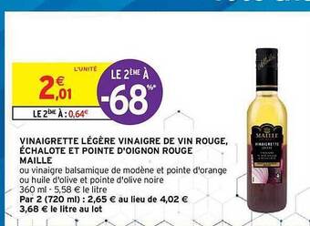 Intermarché Hyper Vinaigrette Légère Vinaigre De Vin Rouge, échalote Et Pointe D'oignon Rouge Maille offre