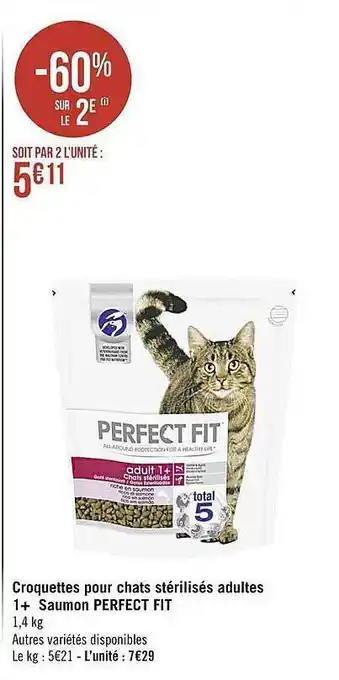 Casino Supermarchés Croquettes Pour Chats Stérilisés Adultes 1 + Saumon Perfect Fit offre
