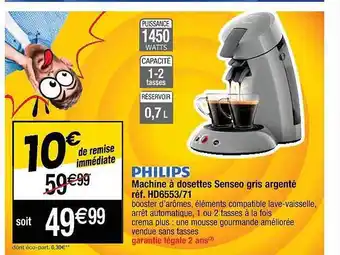 Cora x Carrefour Machine à Dosettes Senseo Gris Argenté Philips offre