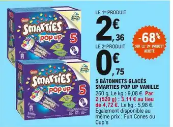 E.Leclerc 5 Bâtonnets Glacés Smarties Pop Up Vanille offre