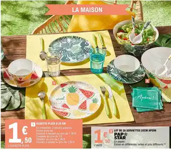 E.Leclerc Assiette Plate ø 25 Cm, Lot De 20 Serviettes 25 Cm Apero Pap Star offre