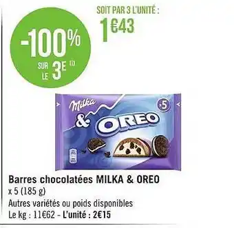 Géant Casino Barres Chocolatées Milka & Oreo offre