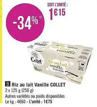 Géant Casino Riz Au Lait Vanille Collet offre