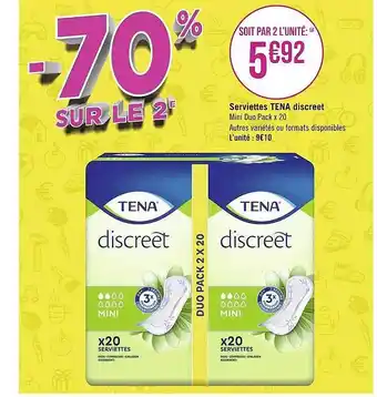 Géant Casino Serviettes Tena Discreet offre