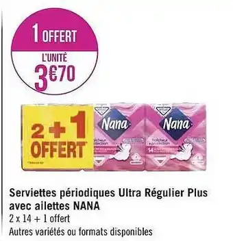Géant Casino Serviettes Périodiques Ultra Régulier Plus Avec Ailettes Nana offre