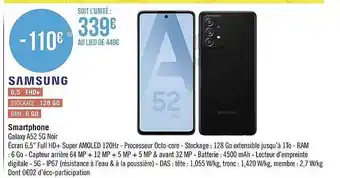 Géant Casino Smartphone Samsung Galaxy A52 5g Noir offre