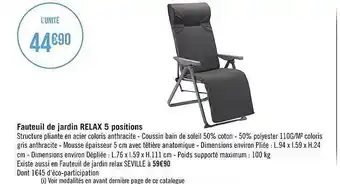 Géant Casino Fauteuil De Jardin Relax 5 Positions offre