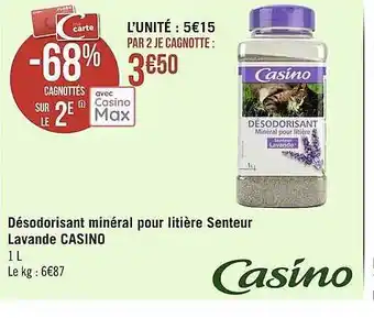 Désodorisant Minéral Pour Litière Senteur Lavande Casino