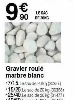 Chretien Matériaux Gravier Roulé Marbre Blanc offre