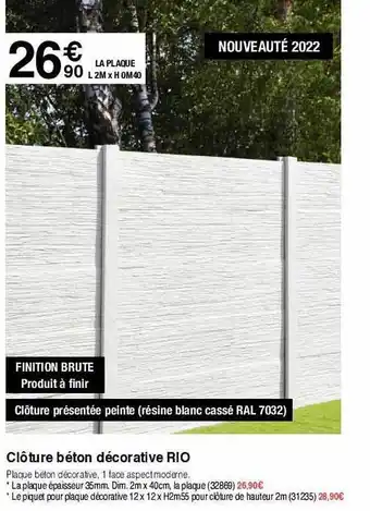 Chretien Matériaux Clôture Béton Décorative Rio offre