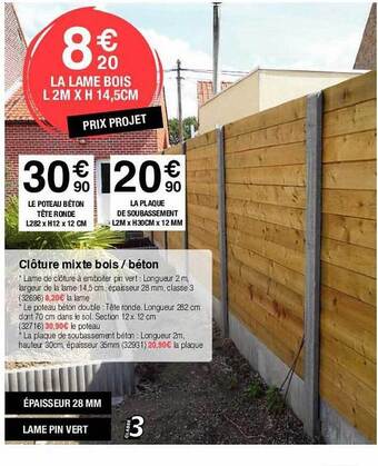 Chretien Matériaux Clôture Mixte Bois - Béton offre