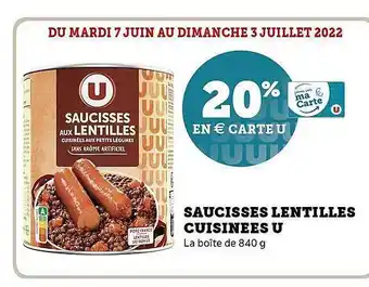 Hyper U Saucisses Lentilles Cuisinées U offre