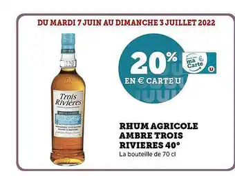 Rhum Agricole Ambre Trois Rivières 40°