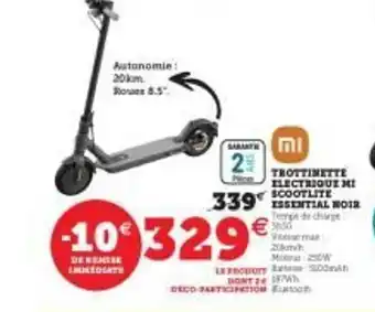 Hyper U Trottinette électrique Mi Scootlite Essential Noir Xiaomi offre