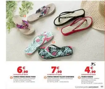 Tongs Femme Bride Tissu, Tongs Femme Talon Compensé, Tongs Femme