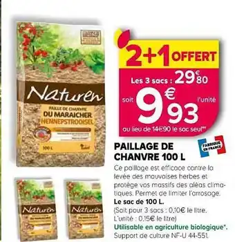 Kiriel Paillage De Chanvre 100 L offre