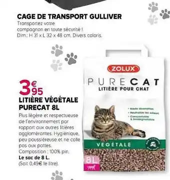 Kiriel Cage De Transport Gulliver Zolux Ou Litière Végétale Purecat 8 L offre
