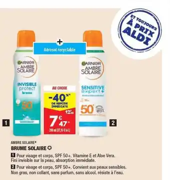 ALDI Ambre Solaire Brume Solaire offre