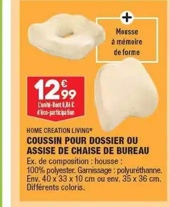 ALDI Coussin Pour Dossier Ou Assise De Chaise De Bureaux Home Creation Living offre