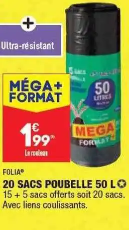 ALDI Folia 20 Sacs Poubelle 50 L offre