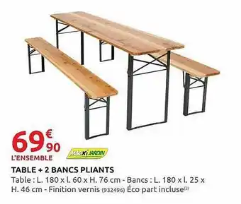 Rural Master Table + 2 Bancs Pliants Macxi Jardin offre