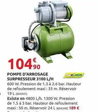 Rural Master Pompe D'arrosage Surpresseur 3100l-h Macxi Jardin offre