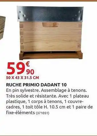 Rural Master Ruche Primio Dadant 10 offre