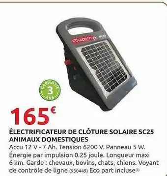 Rural Master électrificateur De Clôture Solaire Sc25 Animaux Domestiques offre