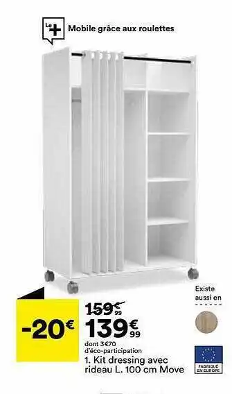BUT Kit Dressing Avec Rideau L. 100 Cm Move offre
