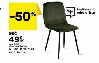BUT Chaise Velours Vert Delmy offre
