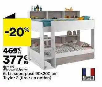 BUT Lit Superposé 90 X 200 Cm Taylor 2 (tiroir En Option) offre