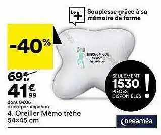 BUT Oreiller Mémo Trèfle 54 X 45 Cm Dreaméa offre