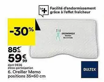 BUT Oreiller Memo Positions 35 X 60 Cm Bultex offre