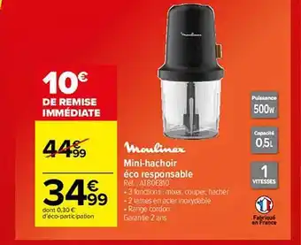Carrefour Mini-hachoir éco Responsable Moulinex offre