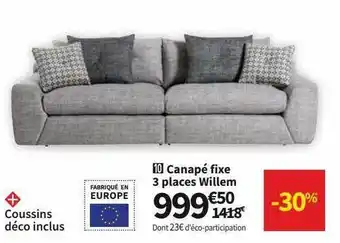 Conforama Canapé Fixe 3 Places Willem offre