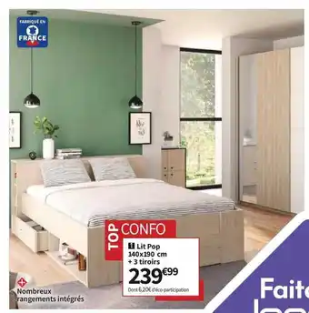 Conforama Lit Pop 140 X 190 Cm + 2 Tiroirs offre