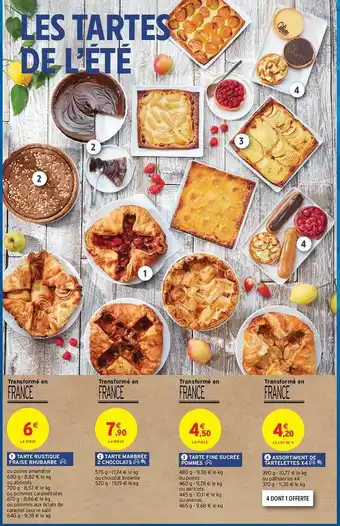 Intermarché Hyper Tarte Rustique Fraise Rhubarbe, Tarte Marbrée 2 Chocolats, Tarte Fine Sucrée Pomme, Assortiment De Tartelettes X 4 offre