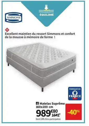 Matelas Suprême Simmons 160 X 200 Cm