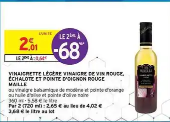 Intermarché Hyper Vinaigrette Légère Vinaigre De Vin Rouge, échalote Et Pointe D'oignon Rouge Maille offre