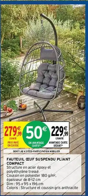 Fauteuil œuf Suspendu Pliant Compact
