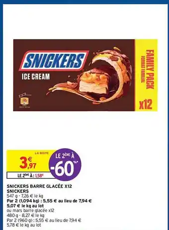 Intermarché Hyper Snickers Barre Glacée X 12 Snickers offre