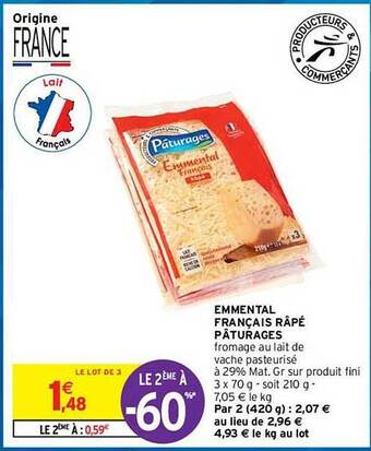 Intermarché Hyper Emmental Français Râpé Pâturages offre