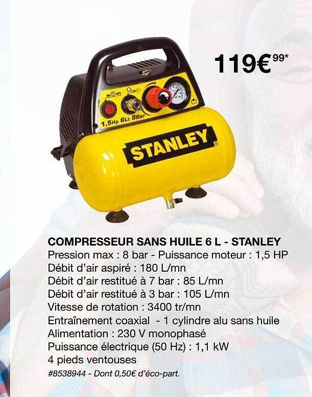 Promo Compresseur Sans Huile 6lstanley chez Costco