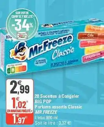 G20 20 Sucettes à Congeler Big Pop Parfums Assortis Classic Mr. Freeze offre