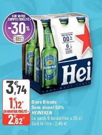 G20 Bière Blonde Sans Alcool 0,0% Heineken offre