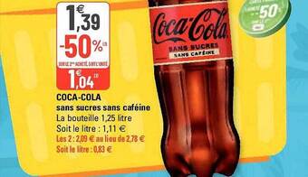 G20 Coca-cola Sans Sucres Sans Caféine offre