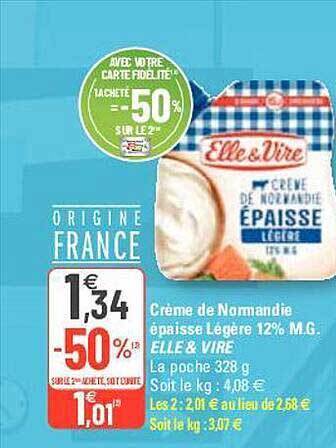 G20 Crème De Normandie épaisse Légère 12% M.g. Elle & Vire offre