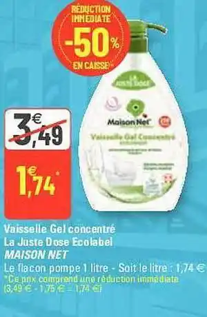 Vaisselle Gel Concentré La Juste Dose Ecolabel Maison Net