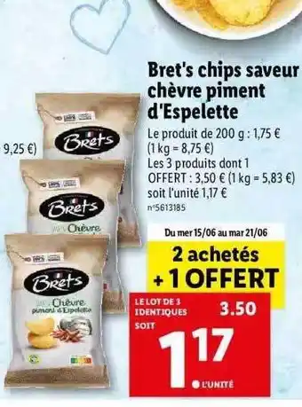 Lidl Bret's Chips Saveur Chèvre Piment D'espelette offre