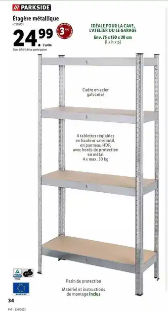 Lidl étagère Métallique Parkside offre